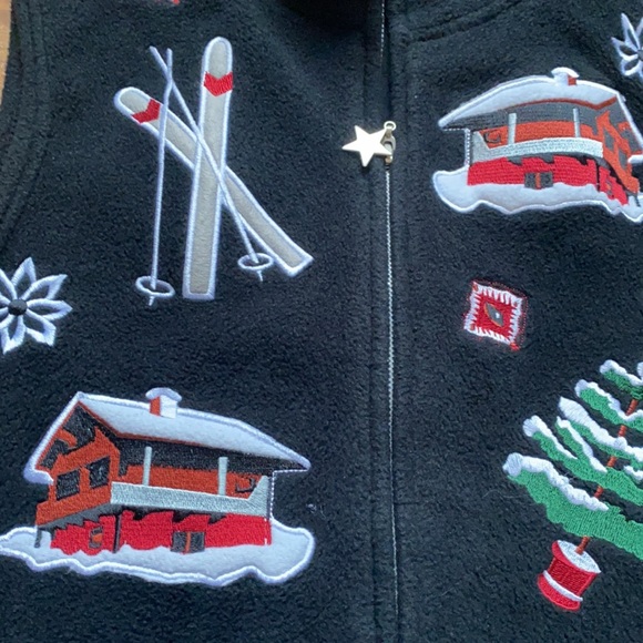 Women’s large black embroidered winter Christmas vest skis snowflake sleeveless - Picture 4 of 6
